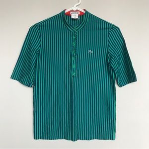 Lacoste Devanlay Banded Collar Blue/Green Striped Shirt Size 38